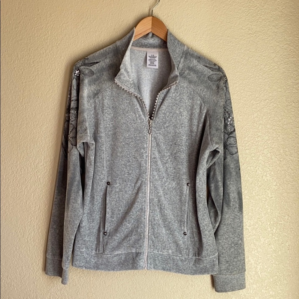 Velour Embellished (Rhinestones) Gray Track Set - Picture 1 of 8